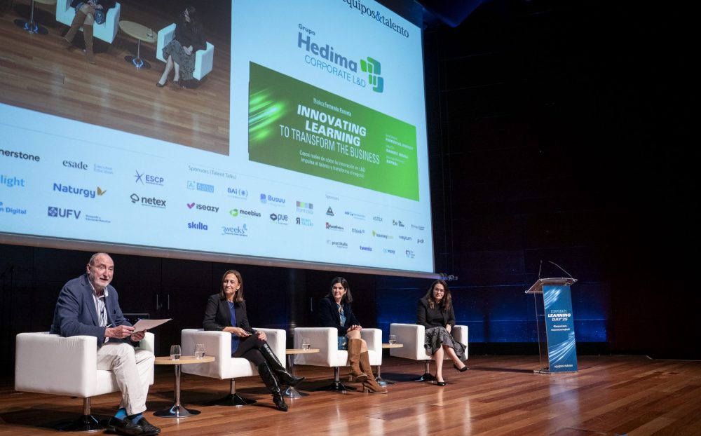 Grupo Hedima Corporate L&D patrocinador premium en el Corporate Learning Day 2025 de Madrid con Fernando Pozueta, Laura Sánchez, Isabel Cid, y Ana Isabel Montenegro